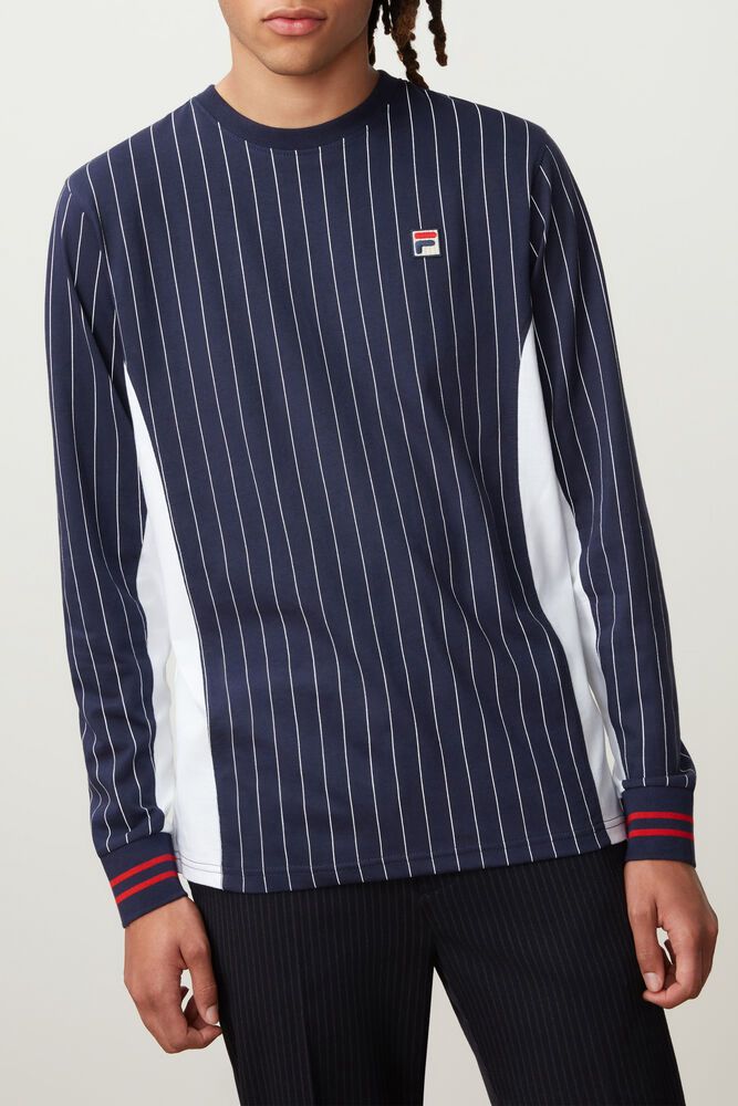 Fila Eoghan Long Sleeve T-Shirt Navy - Mens - 26308ITHG